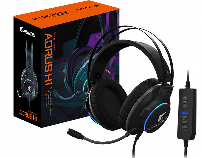 Игровая гарнитура Gigabyte Aorus H1 подключается по USB