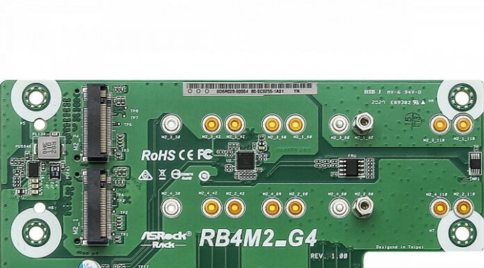 Карта расширения ASRock Rack RB4M2_G4 позволяет подключить в слот PCIe 4.0 до четырех SSD типоразмера M.2